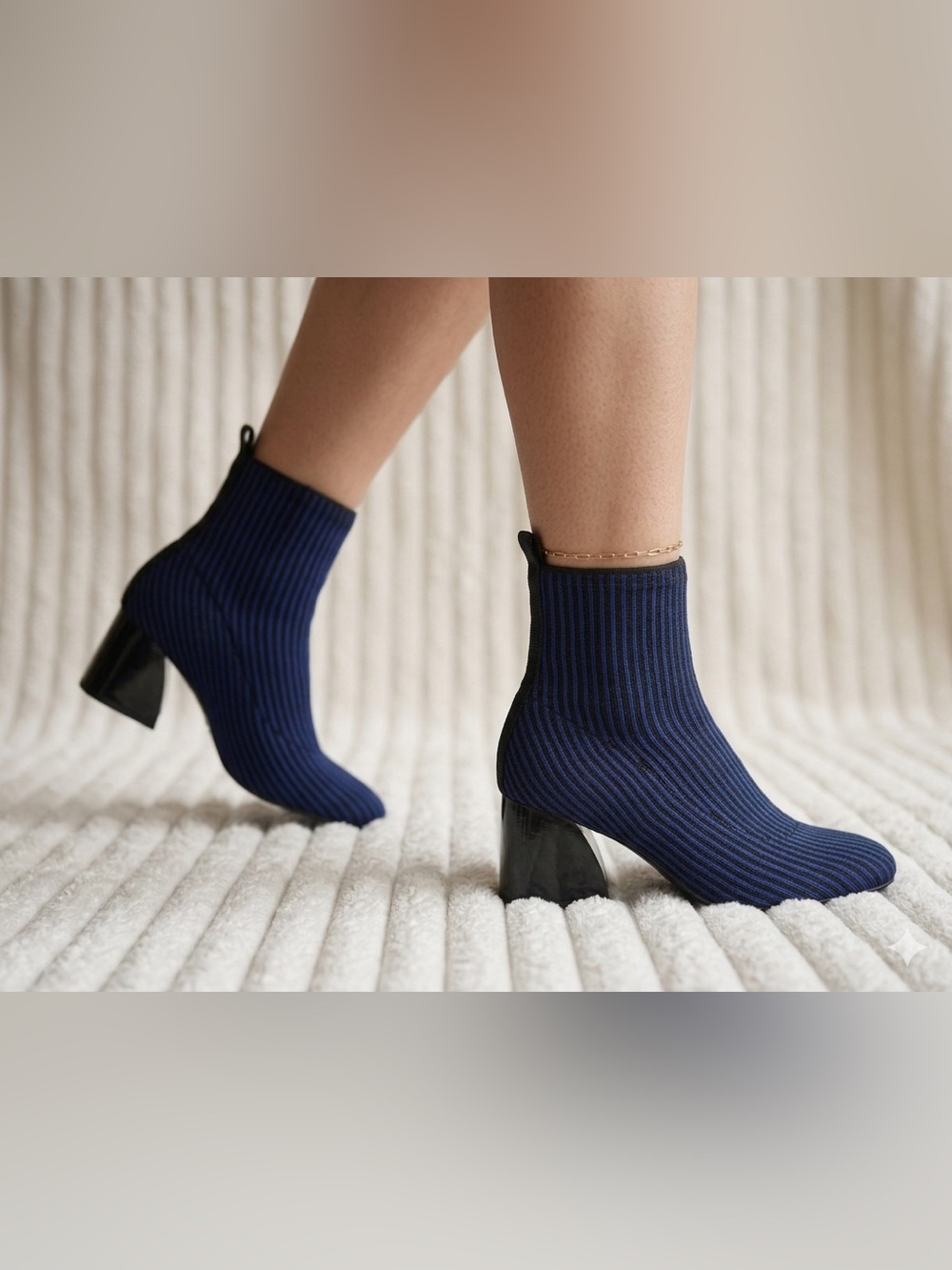 Zara  Trafaluc Striped Knit Ankle Boots Navy/Black Size 36 - Pre-owned Excellent